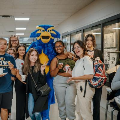 students in library with Blu